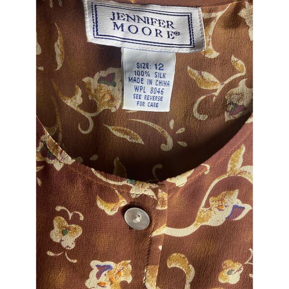 Vintage Silk Skirt Set Floral Blouse & Midi Jennifer Moore 90s ~ Sz 12/14 fits 8 - Picture 11 of 11
